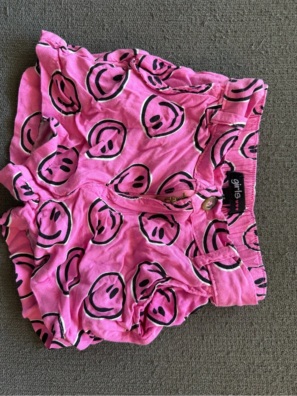 Girls Pink Smiley Print Cotton Shorts